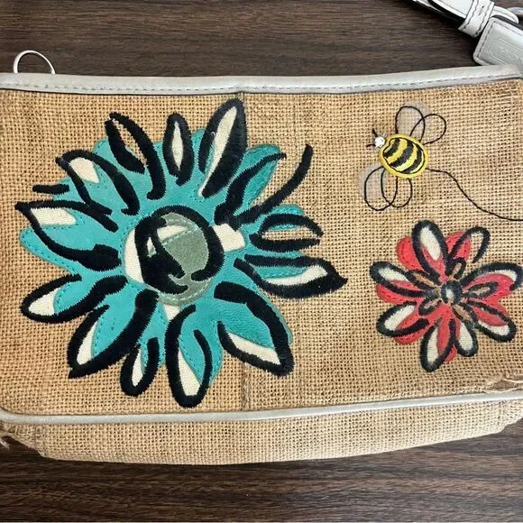 Coach LE Limited Bumble Bee Floral Y2K Mini Bag w Raffia Shoulder Purse tag READ - Picture 6 of 8